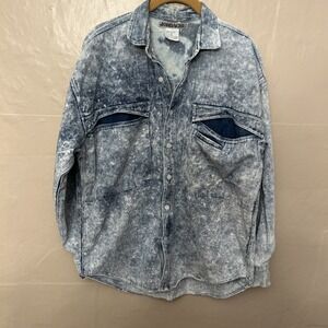 jordache Men's Small Button Front Bleached Jean Shirt Vintage